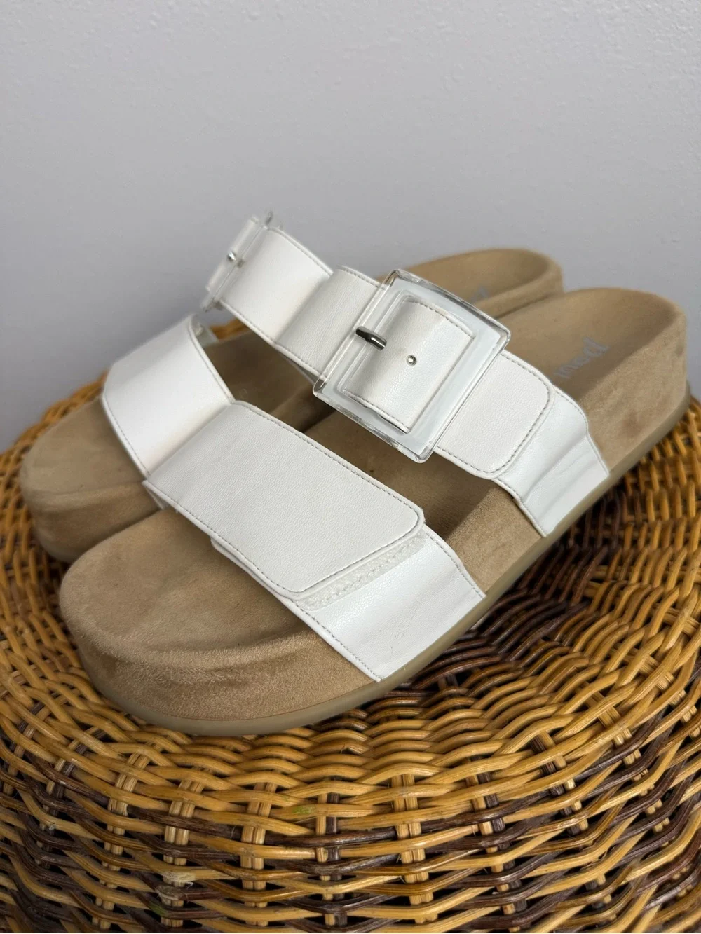 Paul Green Aloha White Double-Strap Buckle Slide Sandals